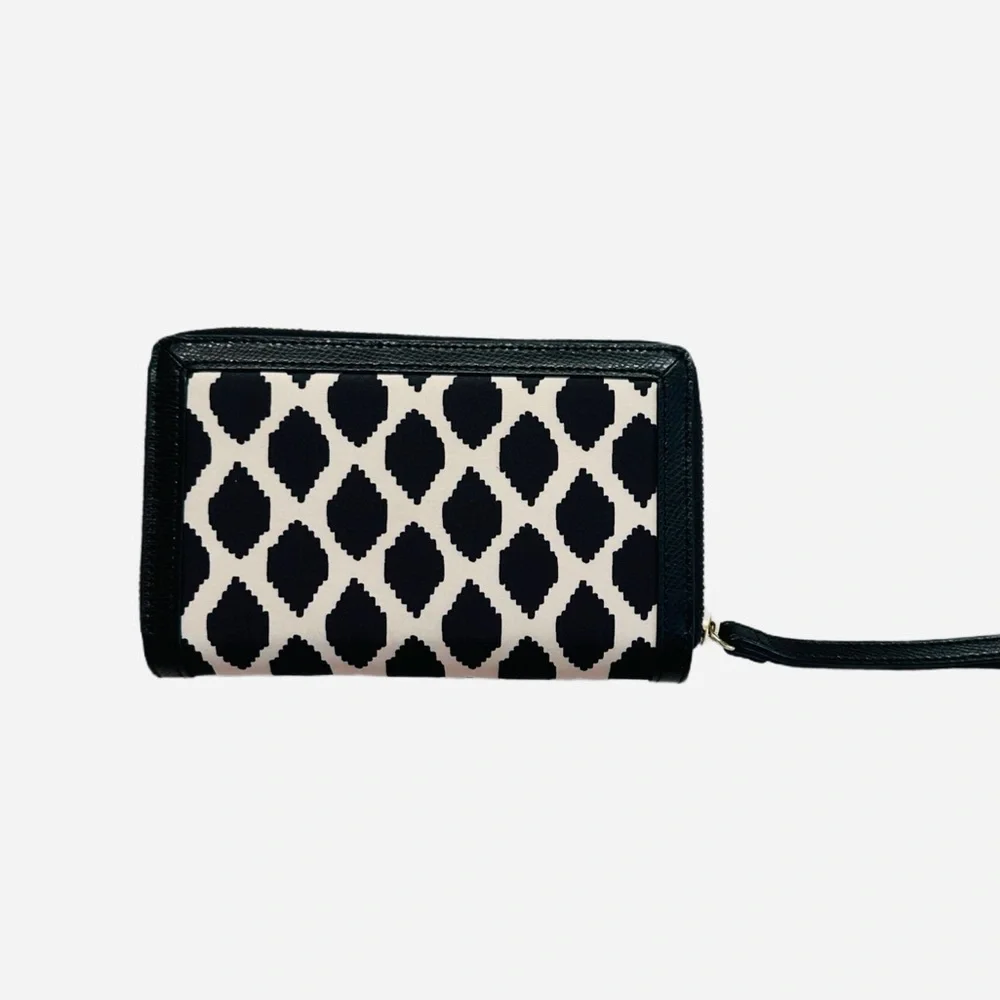VERA BRADLEY ~ Black/Cream Geometric Wristlet Pebble Leather Trim Gold Hardware - Picture 5 of 13